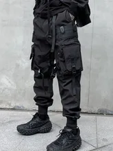  Multi-pockets Ribbons Bandage Tactical Techwear Cargo Pants Mens Harajuku Punk Hip Hop Joggers Pantalons Casual Streetwear 