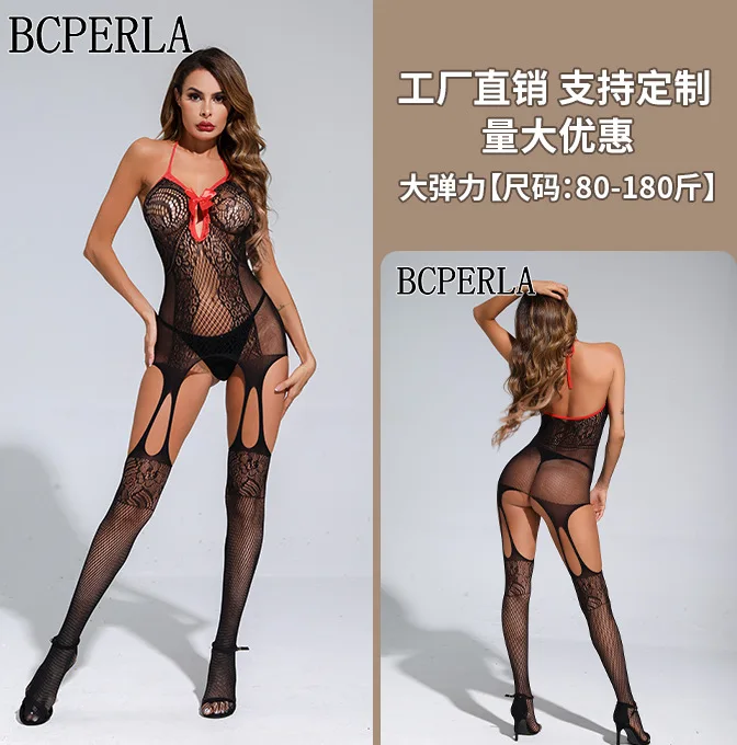 New Women's Sexy Lace Bodysuit Intimate Apparel Easy Wear Comfortable Polyester Thin Tight Fit See through Underwear Set