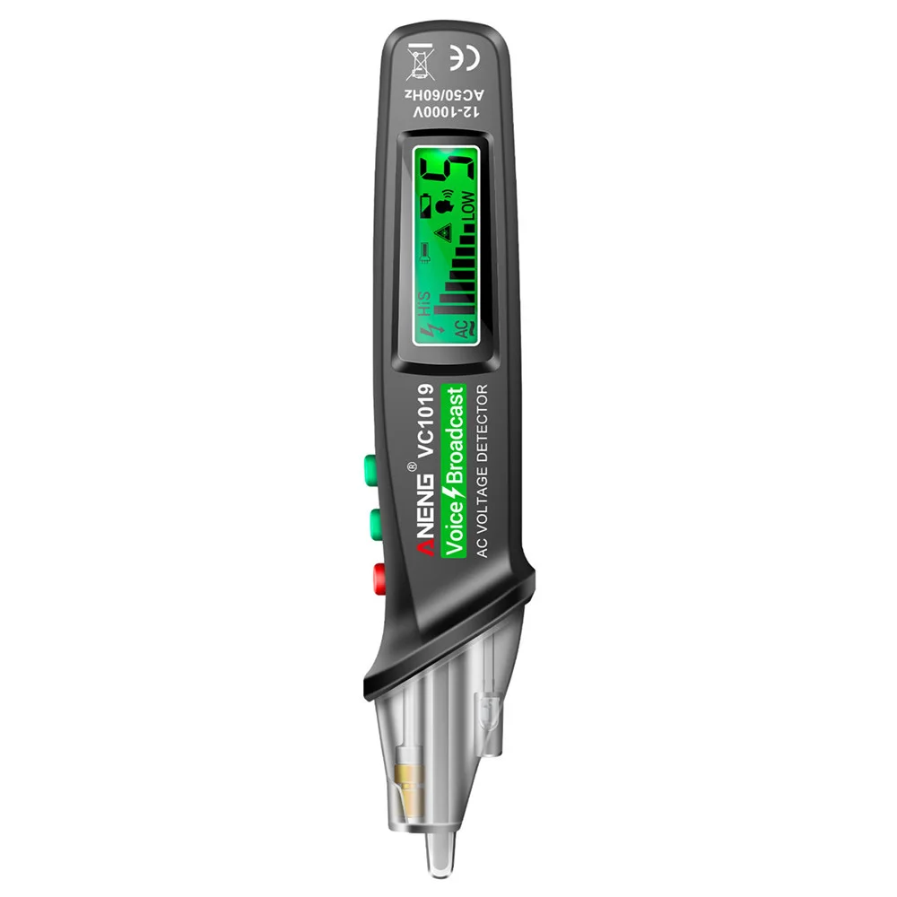 VC1019 Red Laser Test Pen Voice Broadcast Voltage Detector 12-1000V Volt Current Non-Contact Pen Electric Tester Meter Tool 4