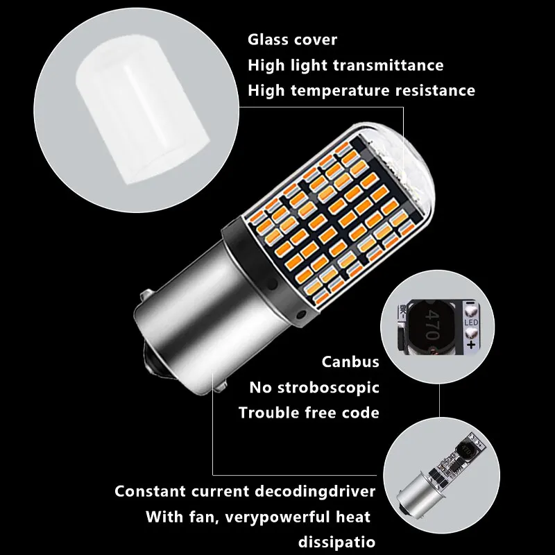 2pcs LED Car Bulbs 1156 BA15S P21W BAU15S PY21W 7440 W21W 3014 144smd CanBus Lamp Error Free for Car Reverse Turn Signal Light Brake Lamp