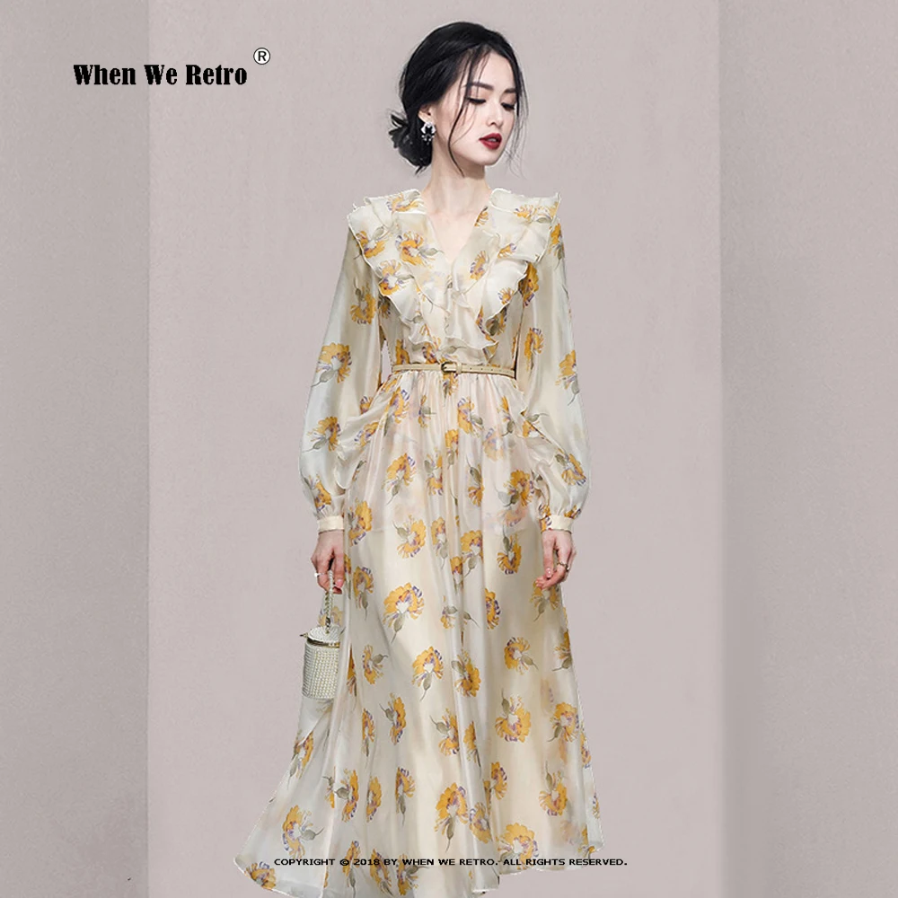 

Spring Summer Print Vacation Dresses Korean Retro Lantern Sleeve Vestidos Elegant Fashion Bohemian Lady Long Maxi Dress VP0179