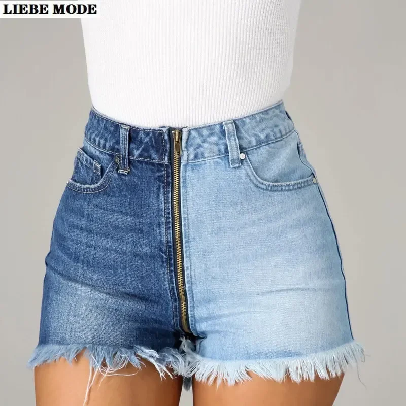 

Summer Y2k Streetwear Patchwork Mini Jeans Shorts for Women Fashion Front Zipper Denim Shorts Female High Waisted Jean Femme