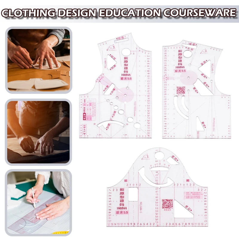 3pcs 15 Clothes Design Sewing Pattern Making Tools Template Plastic Clothing Patchwork Cutting