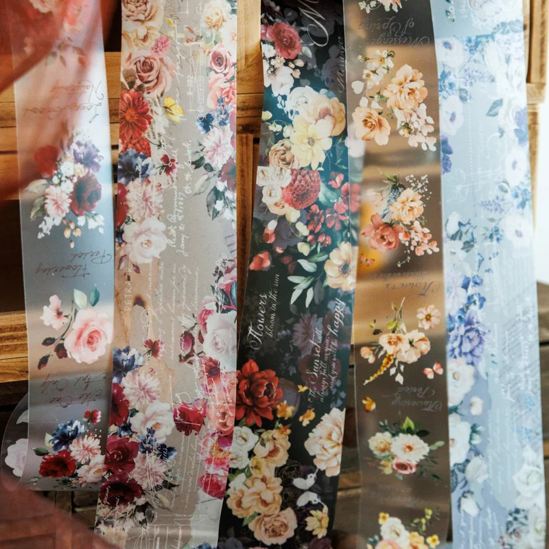 

50mm*2M Assorted Flower And Short Sentence PET Tape Personalized Hand Account Aesthetic Photo Album Sketchbook Collage Material