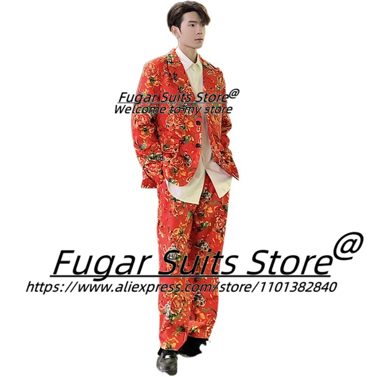 China Fashion Red Jubilant Men Suits Slim Fit Peak Lapel Tailor Made Groom Formal Tuxedos 2 Pieces Sets traje de hombre elegante