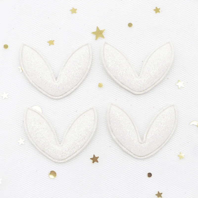 40Pcs 38*30mm 반짝이 패브릭 토끼 귀 Applique 패딩 패치 DIY 머리 후프, 클립, 밴드, 머리 장식, Hairdress 장식