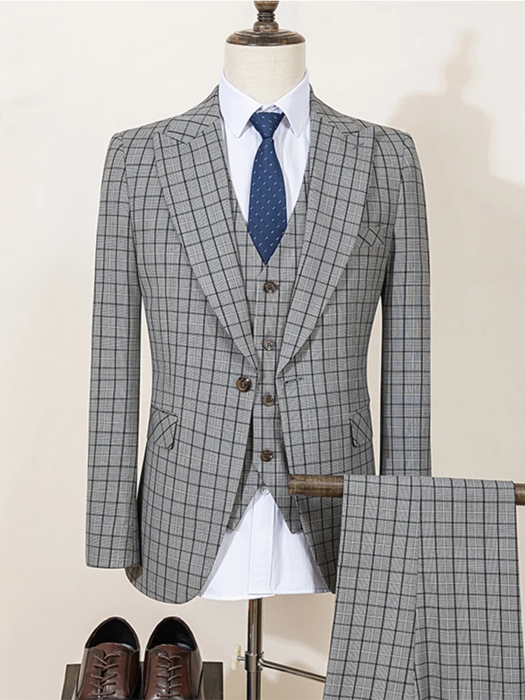 Men ST Cassy Plaid Suit Formal Business Office Fashionable and Casual Evening Gown