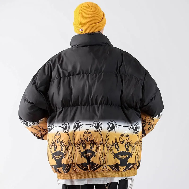 Anime Girl Down Parka Jacket Men Women Gradient Japanese Harajuku Parkas Oversizd Stand-up Collar Coat Winter Warm Outwear New