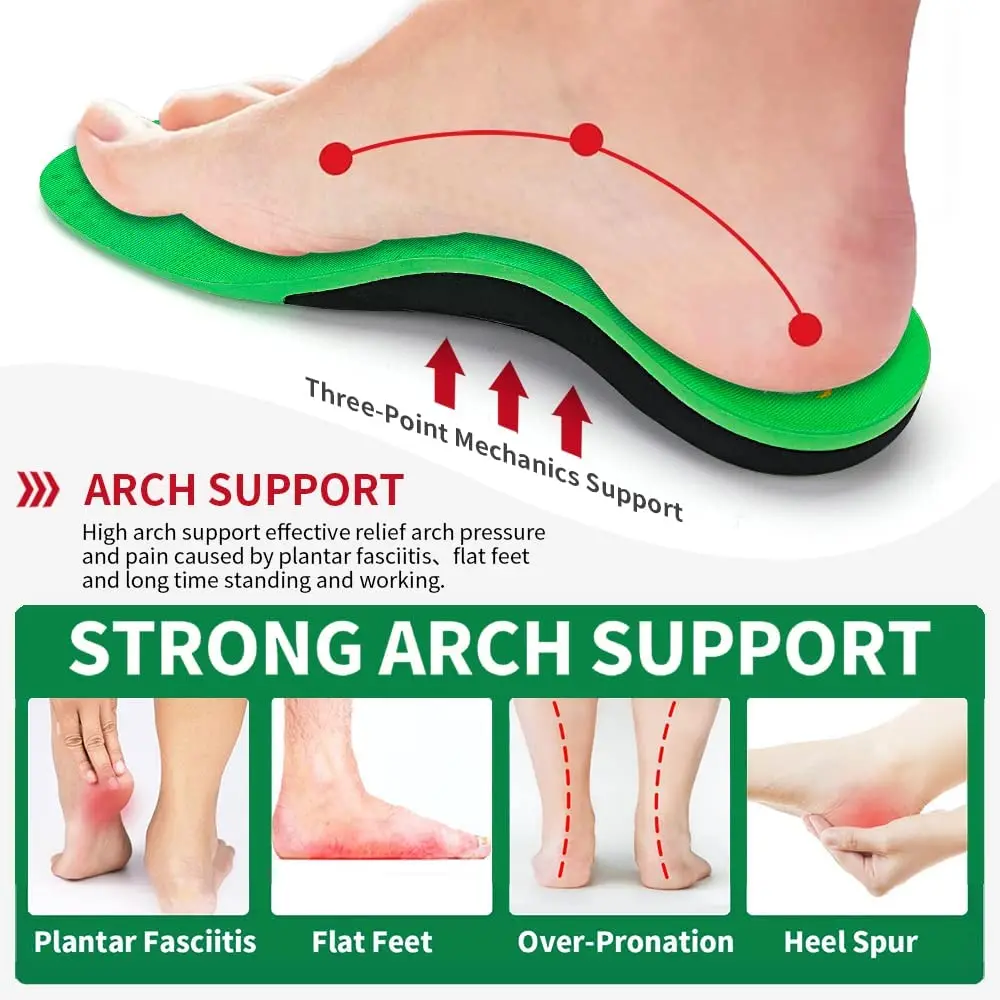 TOPSOLE Arch Support Orthopedic Insoles For Green Upgrade Flat Feet Plantar Fasciitis Heel Pain Shoe Inserts Orthotics Free Ship