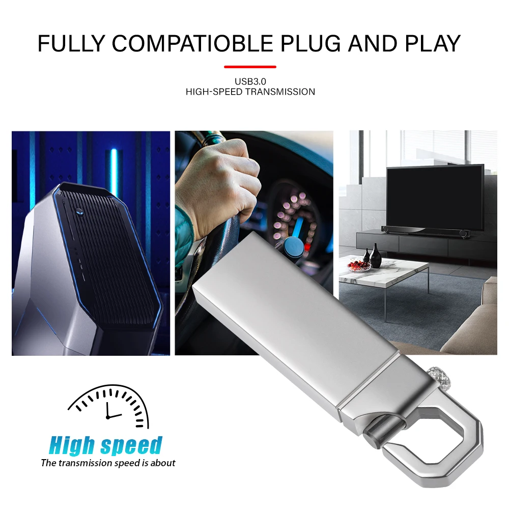 금속 USB 2.0 플래시 드라이브 실제 용량 펜 드라이브 실버 휴대용 자동차 메모리 스틱 64GB/32GB/16GB/8GB U 디스크