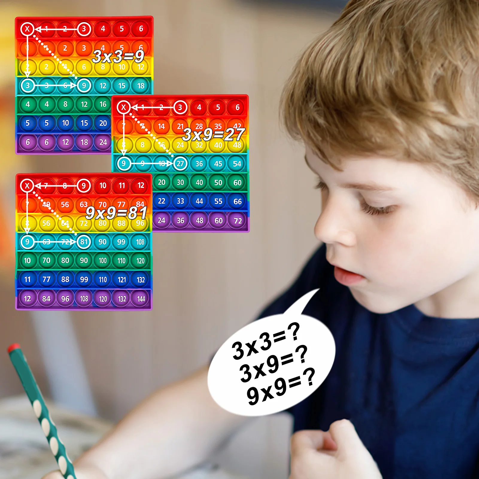 3pcs/Set 12x12 Multiplication Game Pop Toys, Help Kids Learn Math Easy Medium Hard Training Educational Fidget Toys