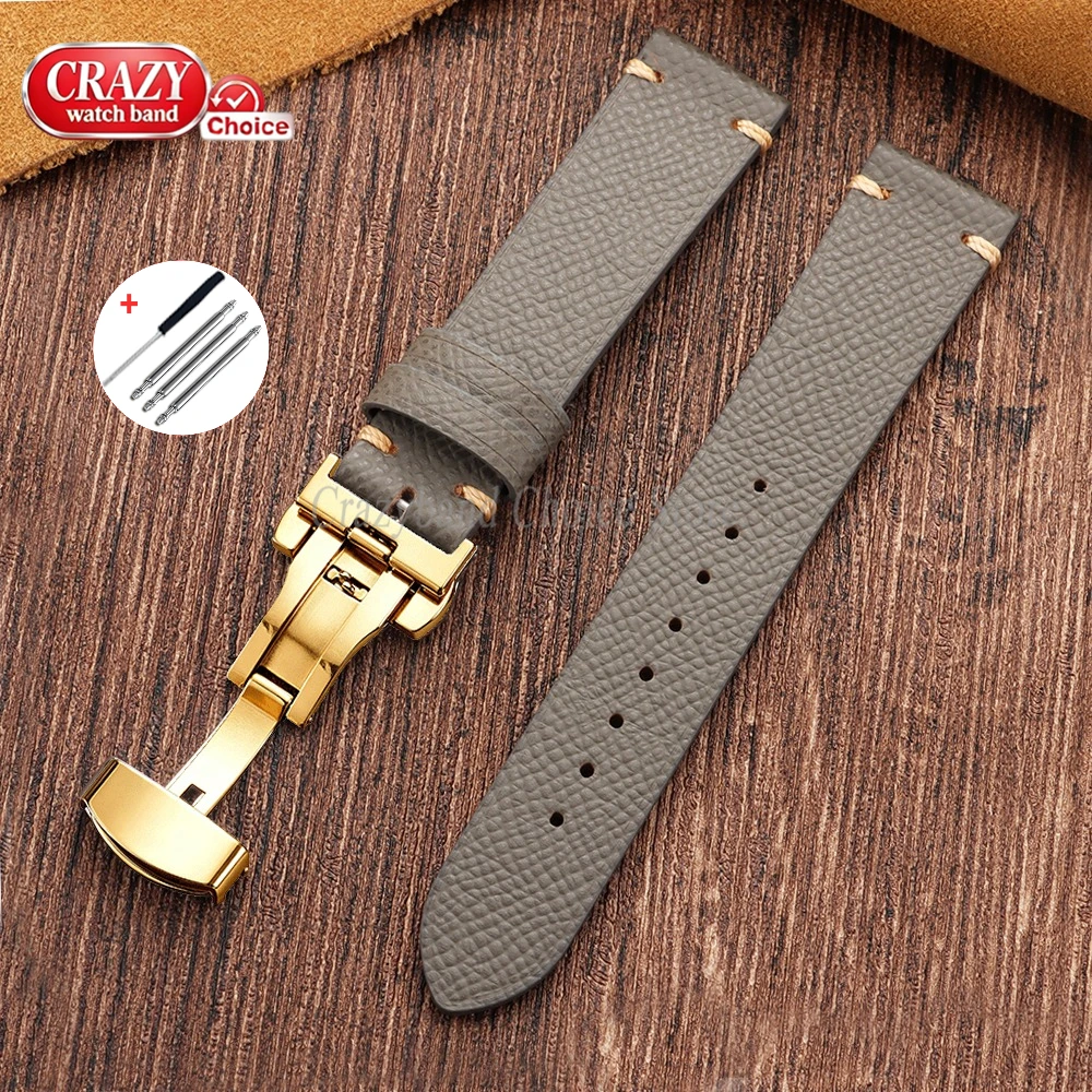 Vintage Waterproof Leather Watch Band with Butterfly Buckle - Universal Strap