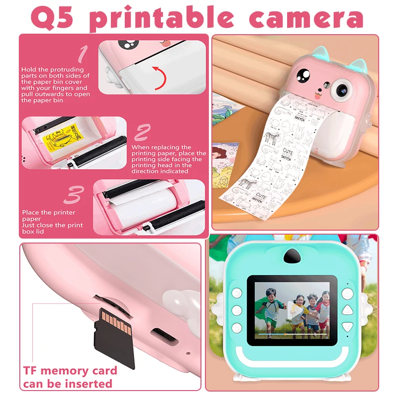 Bambini 1080P HD fotocamera digitale giocattoli stampa istantanea per bambini fotocamera con stampa termica Video fotografico con stampa istantanea con scheda di memoria 32G