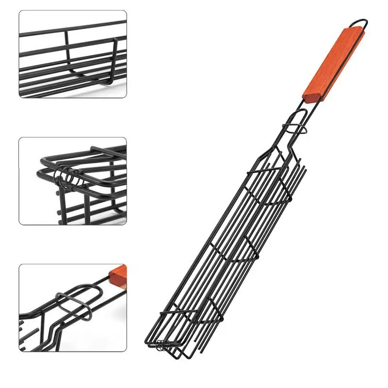 Portable BBQ Grilling Basket Stainless Steel Nonstick Barbecue Grill Basket Tools Grill Mesh for Meat Hamburger Barbecue Tools