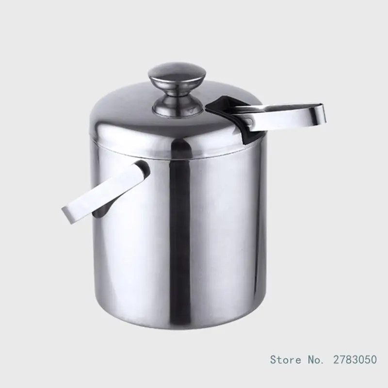 

Double Wall Ice Bucket 1.3L Stainless Steel Ice Cube Container with Tongs Clip Lid Storage Party Bar Cooler Insulated