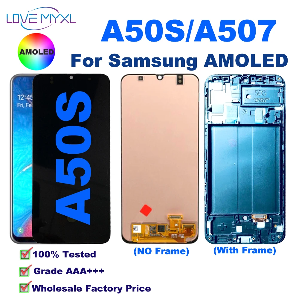 

AMOLED For Samsung Galaxy A50S SM-A507 SM-A507F LCD Display Touch Screen Digitizer With Frame Assembly Replacement Repair Parts