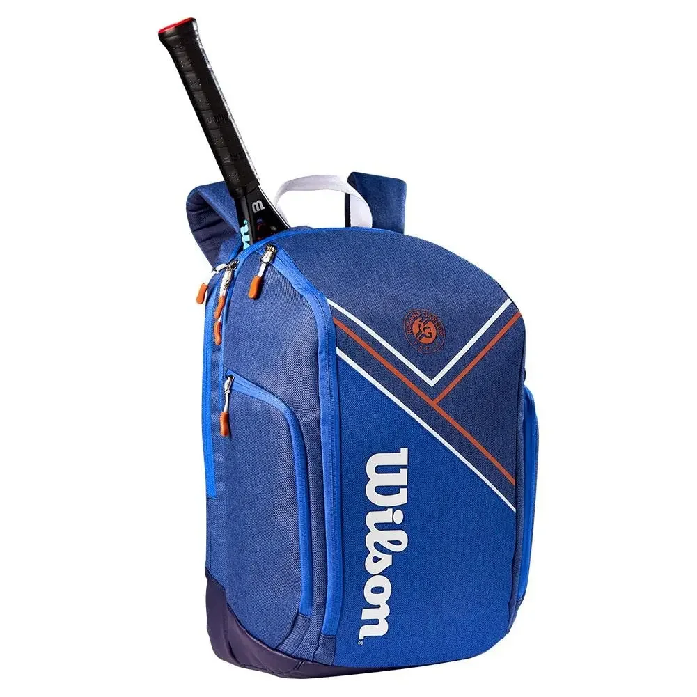 Wilson Super Tour Tennis Backpack RG France Open Sport Tennis Bag Hold 2 Racquet with Thermoguard Pocket Navy Blue WR8018301001