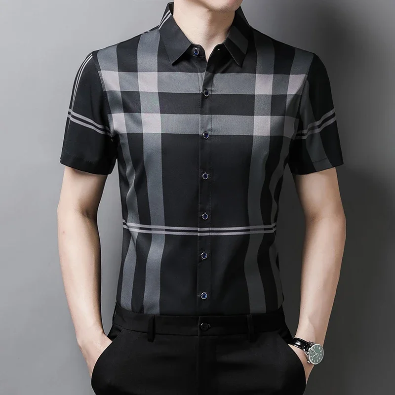 New Men's Business Casual Short Sleeved Shirt No Iron and Wrinkle Resistant Top 3