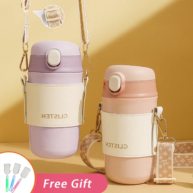 Double-Drink Tumbler Kawaii Kids Insulated Cups Cute Water Bottle For Girls  Cartoon Portable Straw Thermos Coffee Vacuum Flasks