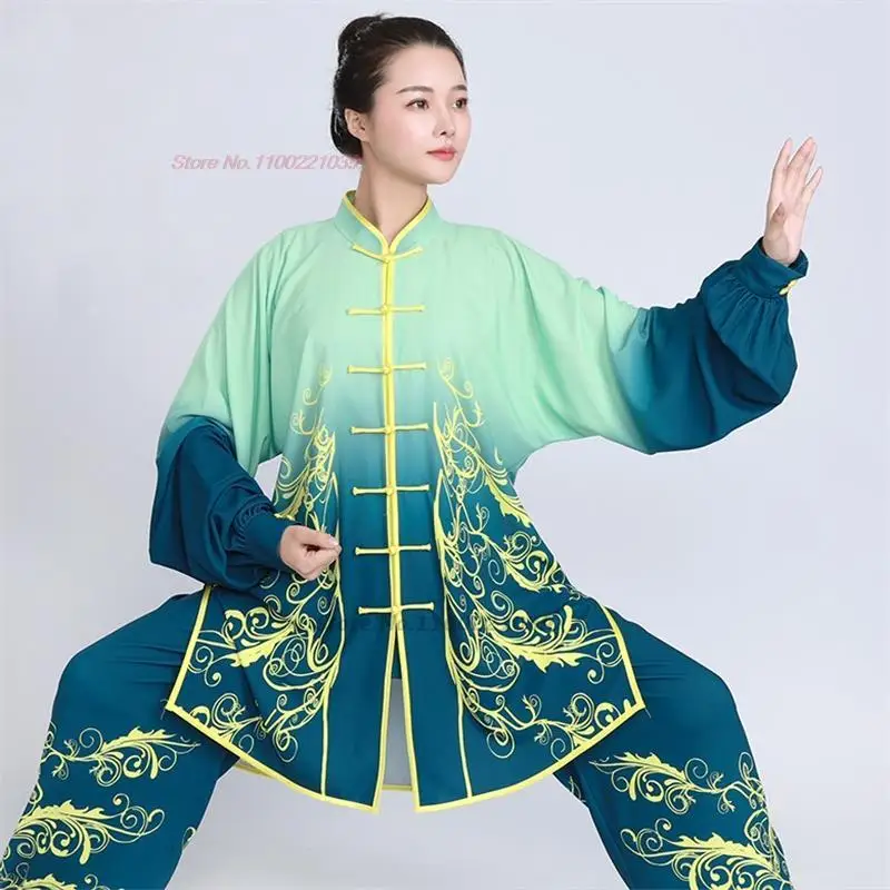 tai chi uniform traditional chinese wushu kungfu suit gradient color martial arts wing chun suit taijiquan morning exercise