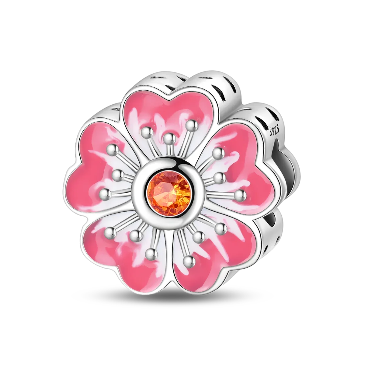 Elegant Orange Flower Charm in 925 Sterling Silver - Versatile Jewelry Accent for Bracelets, Keychains, and More
