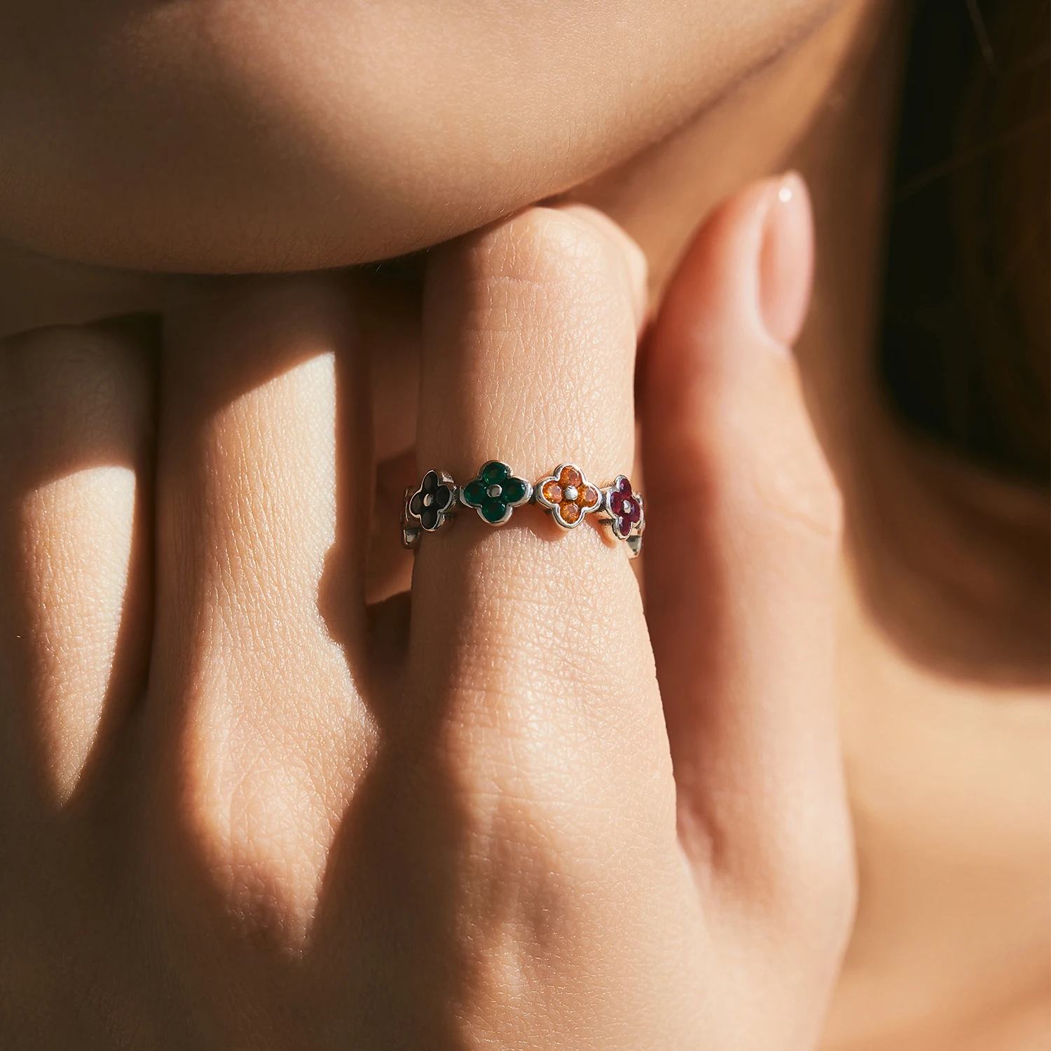 MODIAN 925 Sterling Silver Sweet Rainbow Color Zirconia Lucky Four Leaf Clover Fashion Finger Rings For Women Fine Jewelry 2