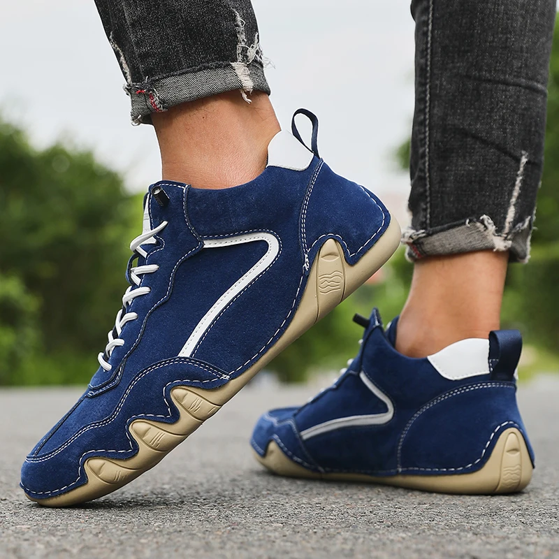 New Retro Men's Nude Boots Fashionable Comfortable Soft Sole Shoes 2025 High Top Breathable Rubber Luxury Brand Motorcycle Boots