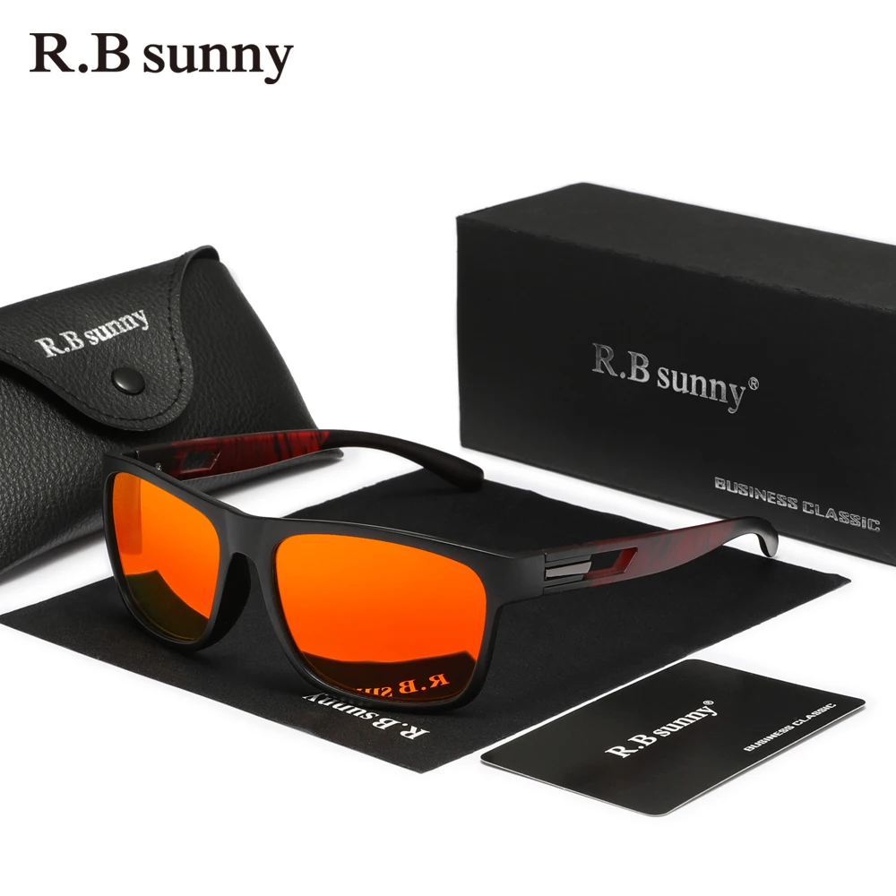 RBsunny 남성용 스포츠 편광 선글라스, 직사각형 풀 프레임, UV400 미러 렌즈 안경, 패션 반사 방지 안경