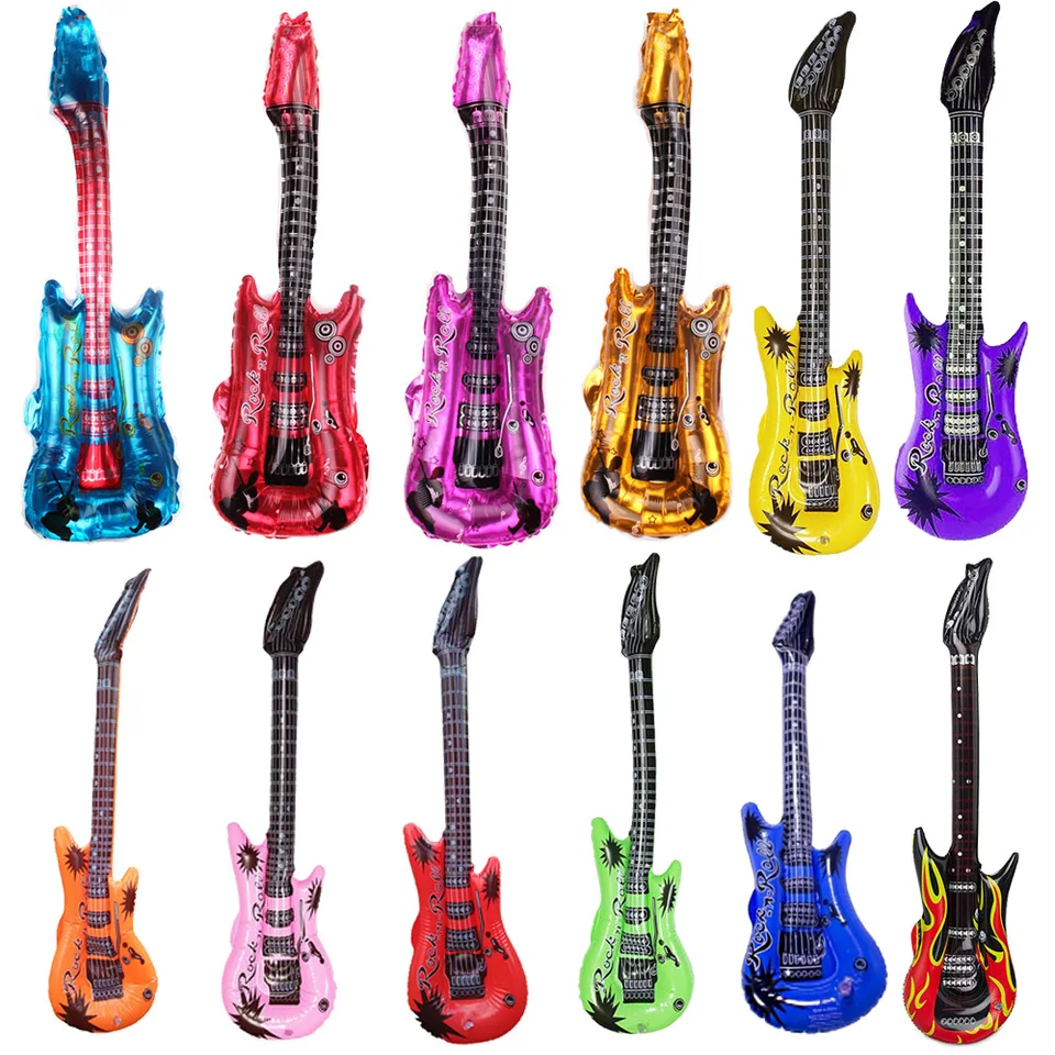 Set Di 4 Chitarre Gonfiabili A Fiamma, 90 Cm, Per Feste A Tema Rock, Compleanni, Decorazioni Musicali, PVC Colorato