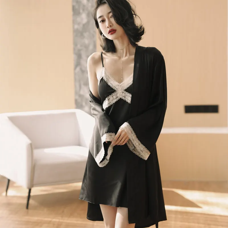 

Пикантный комплект ночной рубашки, одежда для сна, кружевной халат в стиле пэчворк, ночная рубашка на весну и лето, тонкая свободная ночная рубашка, домашняя одежда