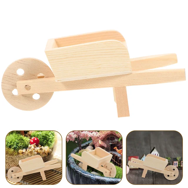 Mini Cart Wood Model Táj Díszítők Kerti Kocsi Modellek Miniatűr Talicska - Image 2