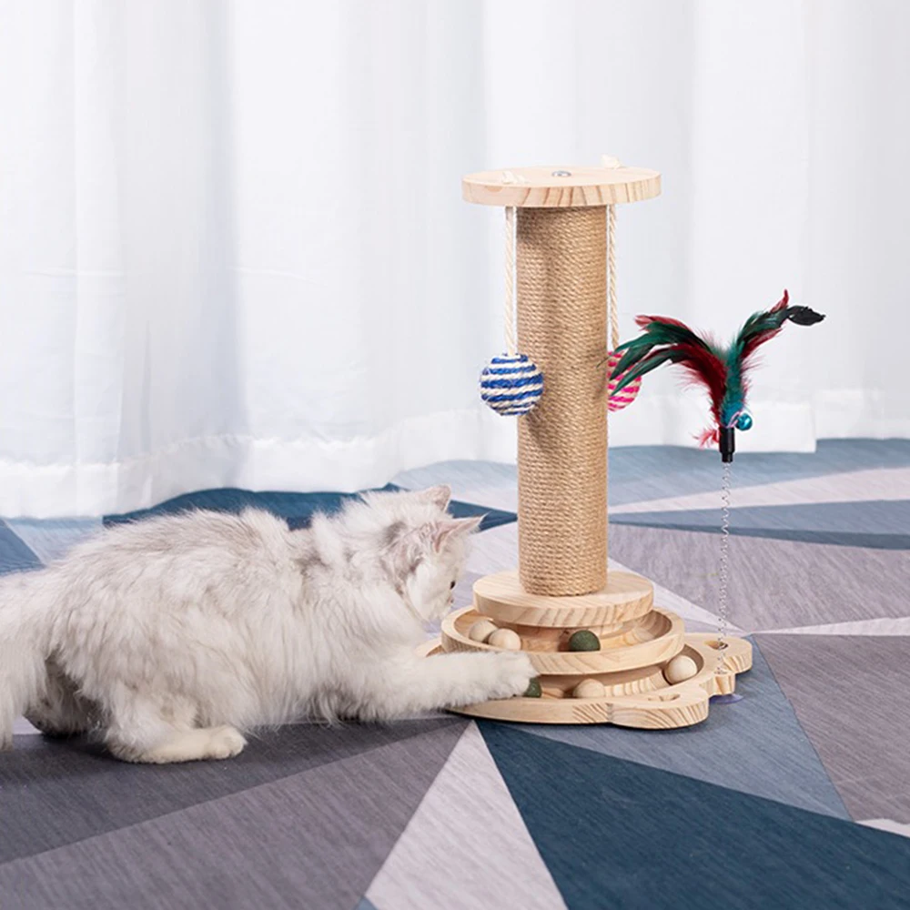 

Pet Solid Wood Cat Turntable Funny Cat Scrapers Tower Durable Sisal Scratching Board Tree cat Grab Post
