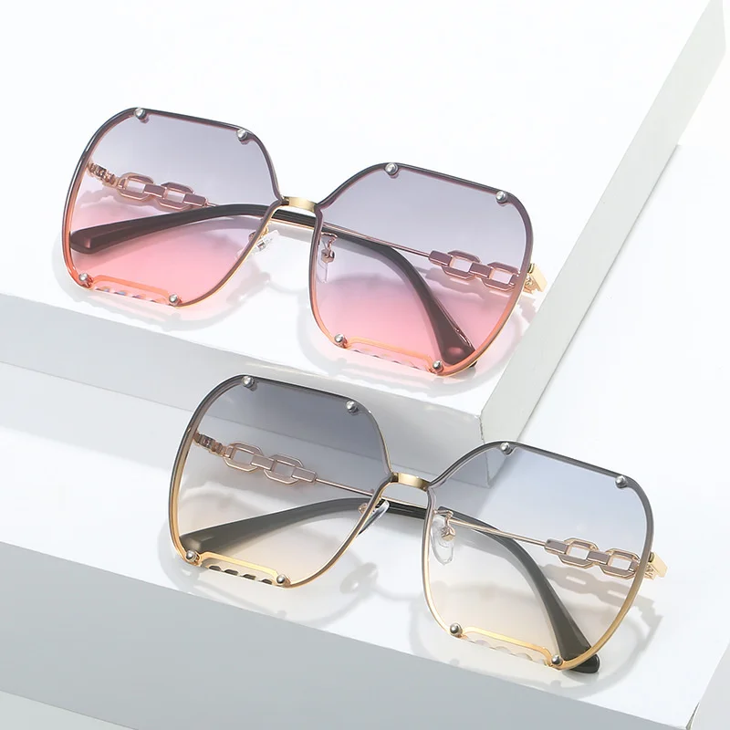 

2023 New Sunglasses for Women with Large Frames, Exaggerated Street Photography Glasses, Frameless, Edge Cut, Sunshade INS