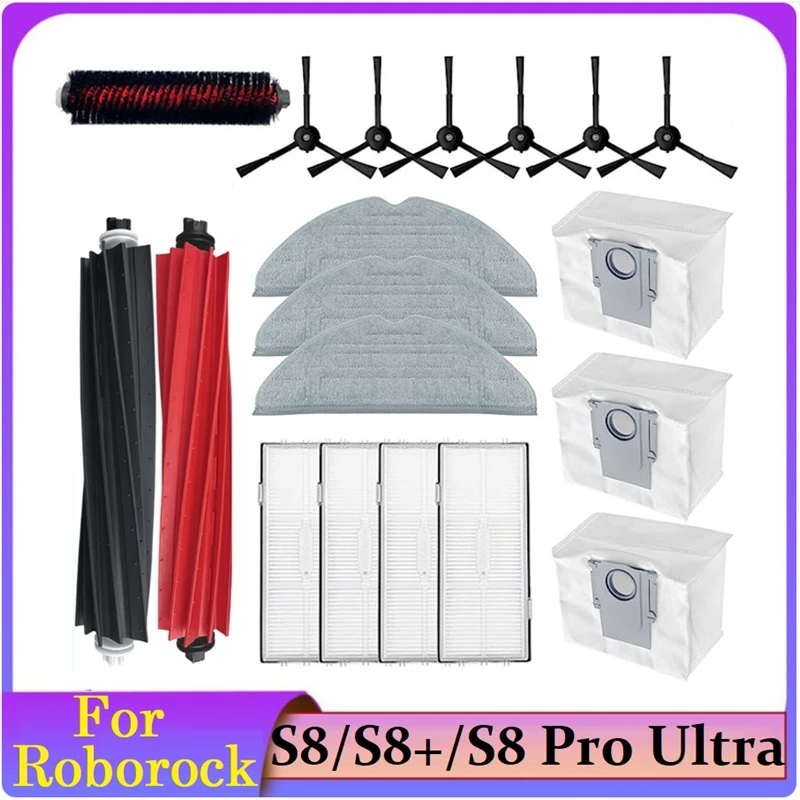 

For Roborock S8 Pro Ultra/S8+/S8 Vac Cleaner Replacement Kit Dock Self-Cleaning Roller Side Brush Mop Cloths Filters Dust Bags
