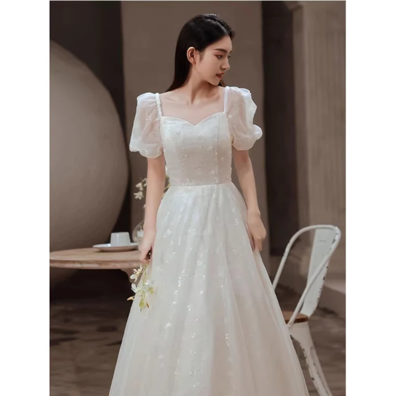 

Simple White Evening Dress Women's Square Collar A-Line Ankle-Length Banquet Dresses Quinceanera Wear for 18-24 Years Old