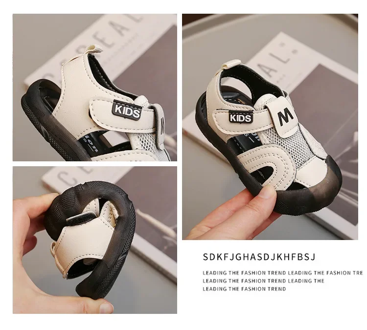 Kids Sandals 2025 Summer New Boys' Toes Capped Hollow Walking Shoes Children Beach Shoes Casual Versatile for Vacation Air Mesh