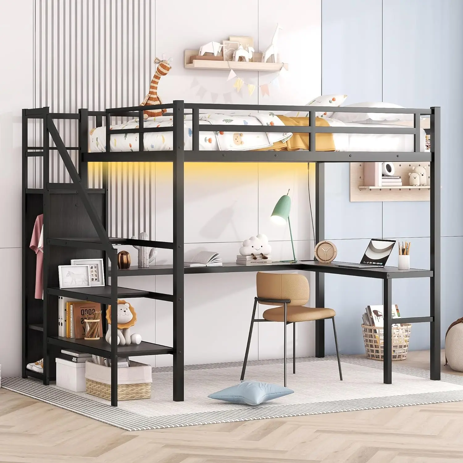 

Bellemave Loft Bed Full Size with Desk and Wardrobe, Loft Bed with Storage Stairs and Wardrobe, Loft Bed Full Size Adults