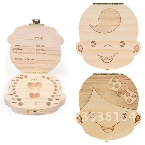 

Wooden Tooth Box in Spanish/English/Russian/French Preserve Baby Teeth Wooden Container for Storing Teeth Umbilical Cord Lanugo