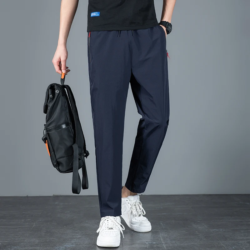 Men's Summer Ice Silk Pants Mesh Breathable Casual Thin Quick Dry Pants Loose Elastic Pants Sports Fitness Trousers