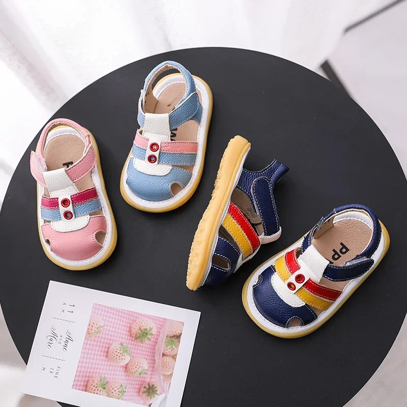 Summer Infant Toddler Casual Shoes Baby Girls Boys Sandals Kids Genuine Leather Sandals Soft Sole Children Anti-collision Shoes 2