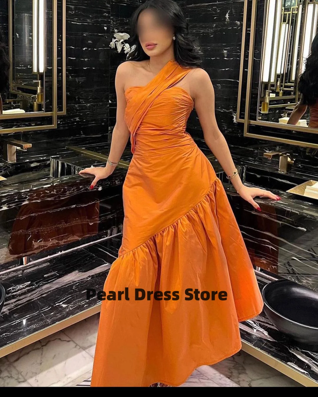 

Elegant One Shoulder Tulle Green Prom Dress Arabic Women's Formal Party Dress Long Floor Long Women's Evening Dress