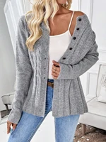 Women's simple solid color long sleeved cardigan knitted sweater for autumn and winter - Image 4
