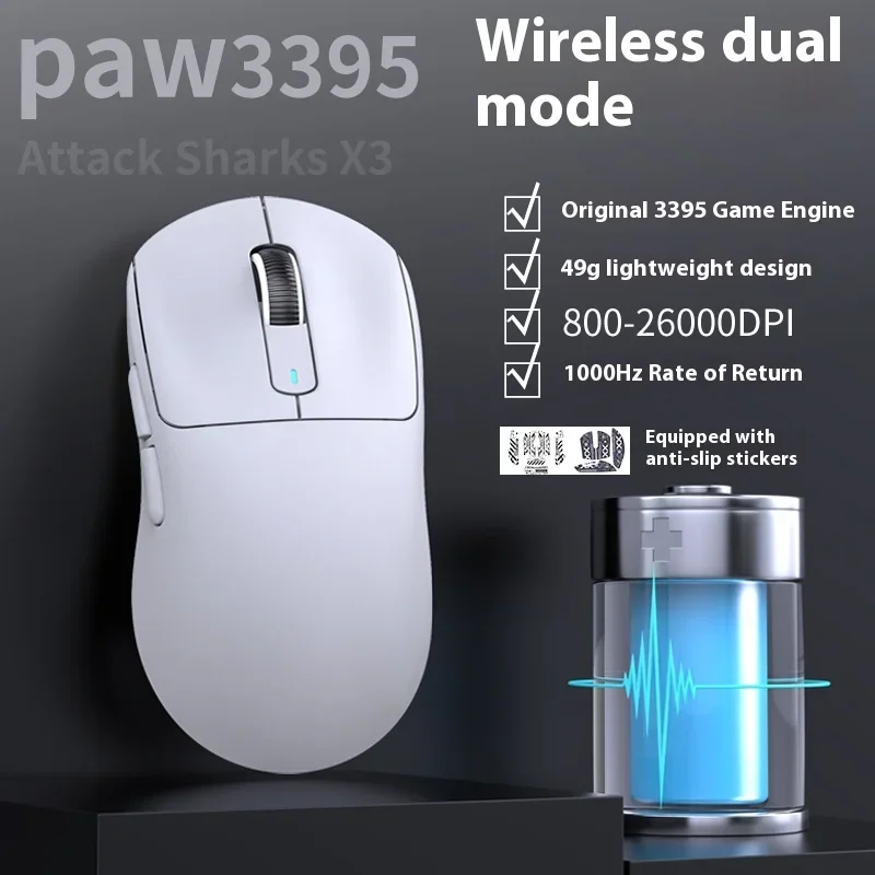 Attack Shark x6 센서 paw3395 3 모드 마우스, 경량 디자인, 매우 긴 배터리 수명, e 스포츠 게이밍 마우스, Attack Shark