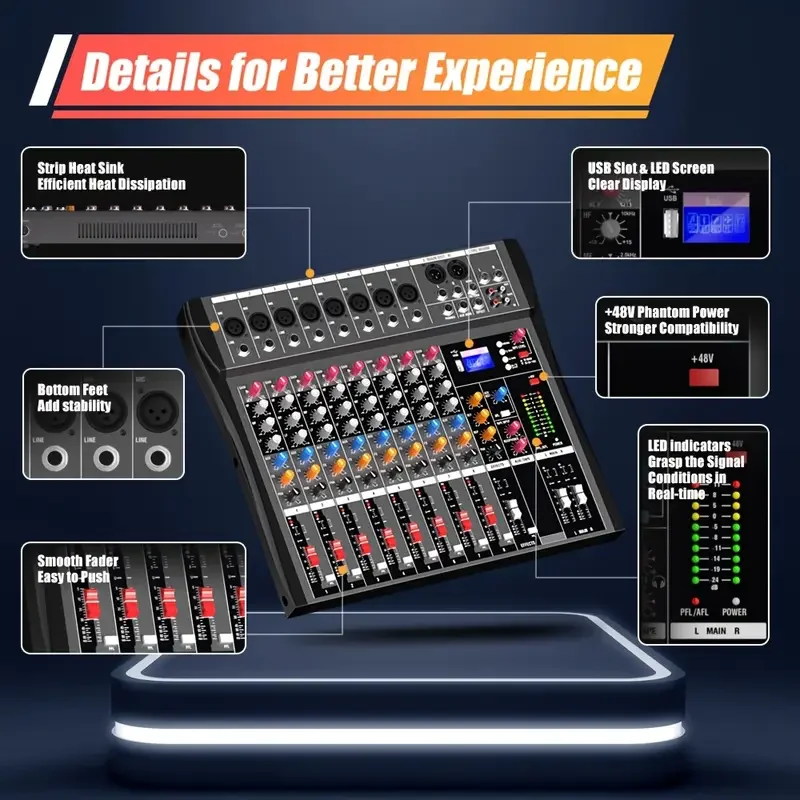 8 12 16Channels DJ Audio Mixer Mixing Console USB Sound card interface 48V for Computer MP3 microphone Recording