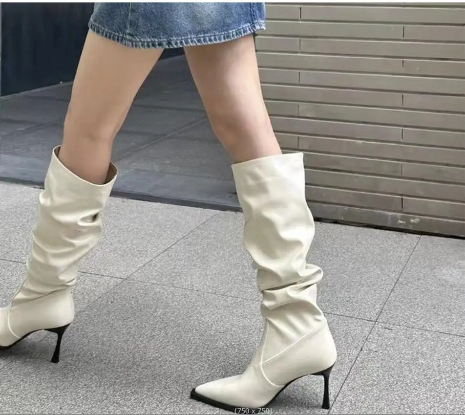 New Classic Fashion Knee High Boots Women's Winter Autumn Thick Heel Long Slip on Spring Shoes Women Length Slender heel Boots