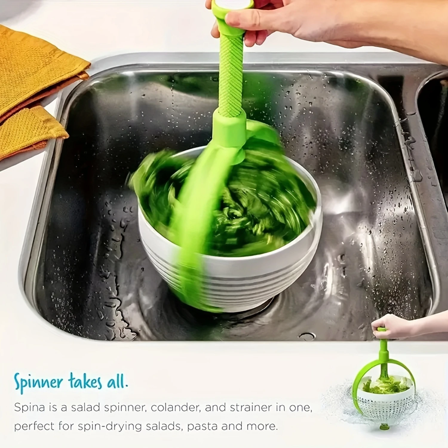 Abs" All-In-One Fruit And Vegetable Washer And Dryer-Rotating, Manual Operation For Easy Salad Prep