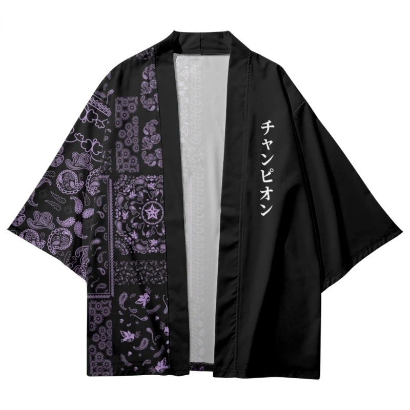 Patchwork Purple Paisley Print Japanese Kimono Shirt Cardigan For Women Men Harajuku Fashion japanese kimono,japanese kimono cardigan,japanese kimono shirt