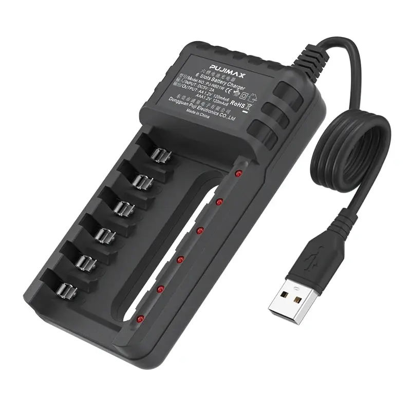 Intelligent 6-Slot Battery Charger USB Plug For AA/AAA 1.2V Ni-MH Ni-Cd Rechargeable Batteries Charging Station Portable Durable Charger Adapter Battery Charger Fast Charger Battery Charger Adapter