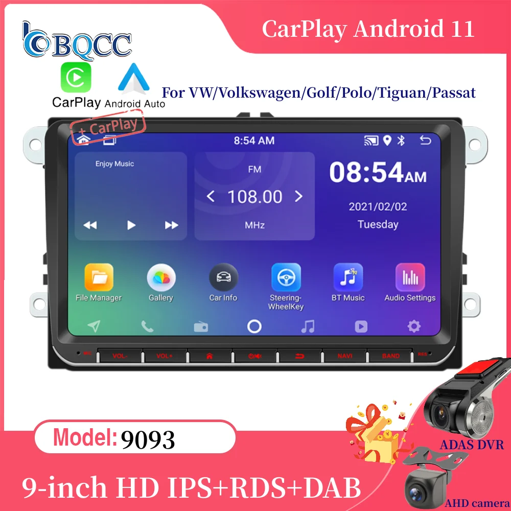 

9'' HD Android CarPlay Multimedia Player Wifi/GPS/FM/DSP Radio Android11 Morror Link for VW/Volkswagen/Golf/Polo/Tiguan/Passat