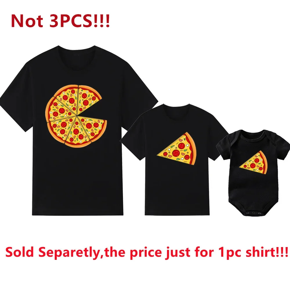 Funny Pizza and Pizza Slice Print Family Matching Shirts Cotton Dad and Daughter Son Kids Tshirts Baby Rompers Father's Day Gift 3